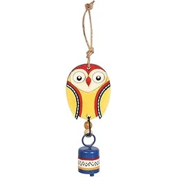 Aakriti Art Creations Hand-Painted Owl Wind Chime with Metal Bell, Yellow and Blue, 7 inches-picture-13