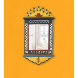 aakriti art creations Handcrafted Jharokha Blue Mango Wood Wall Mirror-picture-16