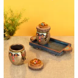 aakriti art creations Happy Tribals Multicolor Terracotta and Wood 2 pcs Condiment Sets-picture-39