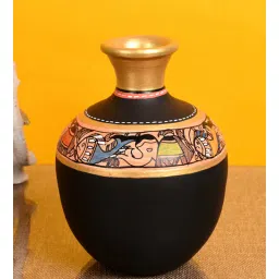 aakriti art creations Madhubani Earthen Black Terracotta Floor Vase-picture-35