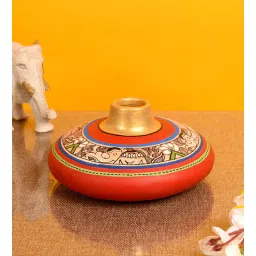 aakriti art creations Madhubani Earthen Jiva Red Terracotta Table Vase-picture-33