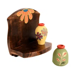 aakriti art creations Wall Decor Wooden Shelf with 2 Pots Madhubani Art (6.5x5x7)-picture-13