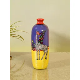 AAKRITI ART CREATIONS Yellow & Purple Giraffe Gallore Terracotta Vase-image-45