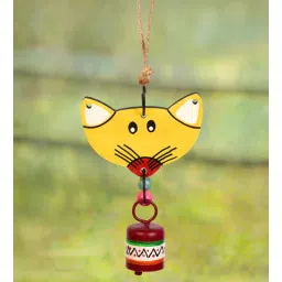 Hand Painted Yellow Wood & Metal Wind Chime with Metal Bells by Aakriti Art Creations-image-6