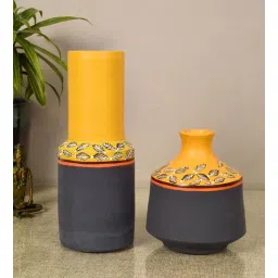 Midnight Sunflower Blue Terracotta (Set of 2) Vases by Aakriti Art Creations-image-36
