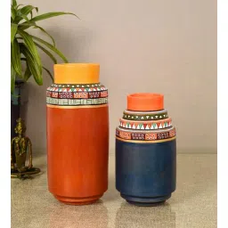Spice Route Blue Terracotta (Set of 2) Vases by Aakriti Art Creations-image-35