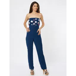 aaliya Blue & White Strapless Basic Jumpsuit with Embellished Detail-picture-27