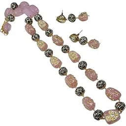 aamrapali silver gems Semi Precious Hand Painted Tanjore Beaded Jewellery Set for women in Red/Yellow/Pink/Blue/Green-picture-30