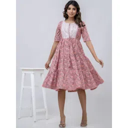 A&K Floral Printed Cotton Fit & Flare Ethnic Dress-picture-32