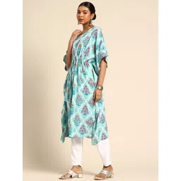A&K Women Floral Printed Flared Sleeves Kaftan Kurta image 3