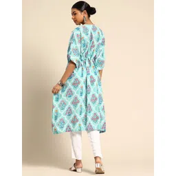 A&K Women Floral Printed Flared Sleeves Kaftan Kurta image 4