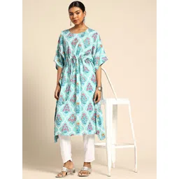A&K Women Floral Printed Flared Sleeves Kaftan Kurta image 5