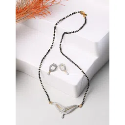 AanyaCentric Gold-plated Mangalsutra Pendant Earring Set & Silver Plated Anklet-image-20