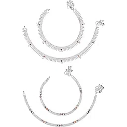 aanyacentric Pack of 2 Pair Indian Traditional Ethnic White Metal Anklet Silver Bracelet For Women Payal Girls Kolusu-picture-31