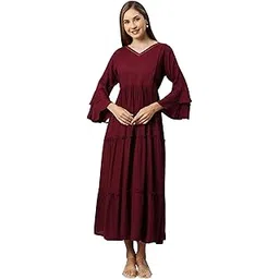 aanyor Maroon Bell Sleeve Maternity Maxi Dress-picture-25