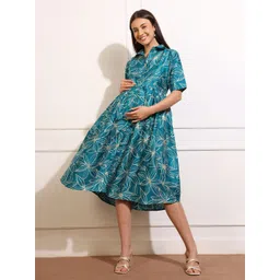 Aanyor Women Floral Printed Maternity Fit & Flare Midi Dress-picture-33