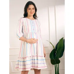 Aanyor Women Striped Maternity Fit & Flare Dress-picture-25
