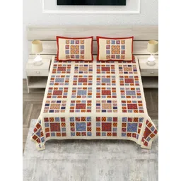 Aapno Rajasthan Beige & Brown Geometric 144 TC King Bedsheet with 2 Pillow Covers-picture-17