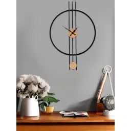 Aapno Rajasthan Black & Beige Metal Minimalist Numberless Wall Clock-picture-42