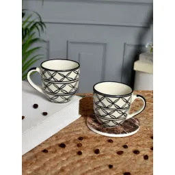 Aapno Rajasthan Black & White Ceramic Simple Elegant Cup (0.2 L) - Set of 2-picture-11