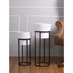 Aapno Rajasthan Black Metal Planter Pot with Stand - Set of 2-picture-47
