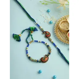 Aapno Rajasthan Blue Green Mango Designed Bhaiya Bhabhi Rakhi-picture-46