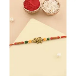 Aapno Rajasthan Cute Little Golden Ganesha Multi Beaded Single Rakhi-picture-34