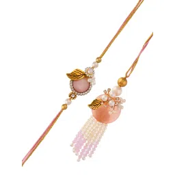 Aapno Rajasthan Floral Stone Studded Bhaiya Bhabhi Rakhi Set image 3