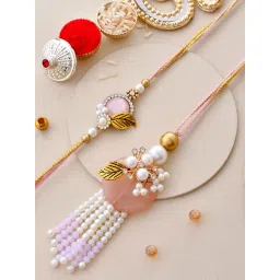 Aapno Rajasthan Floral Stone Studded Bhaiya Bhabhi Rakhi Set image 1