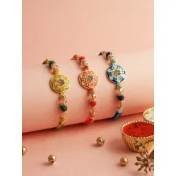Aapno Rajasthan Floral Stoned Enameled Set of 3 Rakhi-picture-20