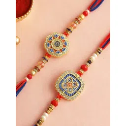 Aapno Rajasthan Geometric Patterned Floral Rakhi Set of 2-picture-22