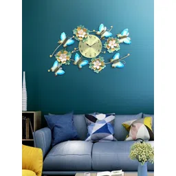 Aapno Rajasthan Gold & Blue Floral With Butterfly And Leaf Pattern Contemporary Wall Clock-image-18