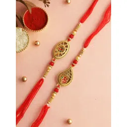 Aapno Rajasthan Golden Beaded Om Rakhi Set of 2-picture-40