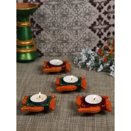 Aapno Rajasthan Green & Orange Handpainted Set of 4 Diwali Diya-picture-26