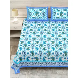 Aapno Rajasthan Green & White Ethnic Motifs 144 TC King Bedsheet with 2 Pillow Covers-picture-28