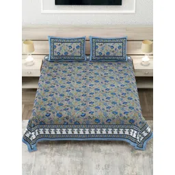 Aapno Rajasthan Grey & Beige Floral 144 TC King Bedsheet with 2 Pillow Covers-picture-24