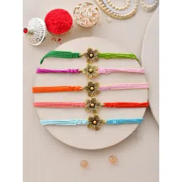Aapno Rajasthan Multicolor Gold Floral Set of 5 Rakhi-picture-21