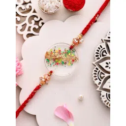 Aapno Rajasthan Multicolor Resin Designed Red Pleated Single Rakhi-picture-46