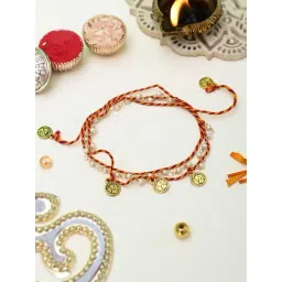 Aapno Rajasthan Pearl & Metal Coints Braided Elegant Rakhi with Pearls-picture-37