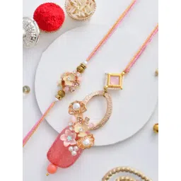 Aapno Rajasthan Pink Flora & Pearl Crafted Bhaiya Bhabhi Set-picture-24