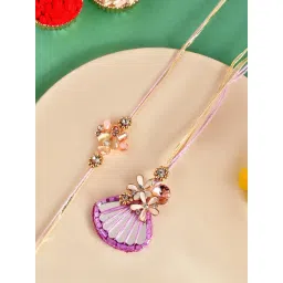 Aapno Rajasthan Purple Festive Handpicked Lavender Floral Bhaiya Bhabhi Set Casual Rakhi with Roli Chawal & Greetings Card-picture-25