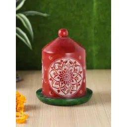 Aapno Rajasthan Red & Green Soapstone Bell Shaped Tealight Holder-picture-22