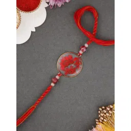 Aapno Rajasthan Red Artisanal Floral Resin Casual Rakhi with Roli Chawal & Greetings Card-picture-20
