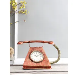 Aapno Rajasthan Rust & Gold-Toned Telephone Shaped 19 CM Traditional Analogue Table Clock-picture-23