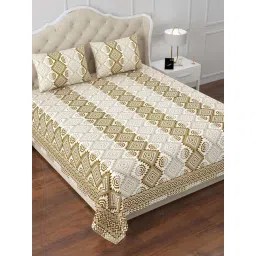 Aapno Rajasthan Sand Dunes Green & White Cotton 140 GSM Double Bedsheet With 2 Pillow Cover-picture-41