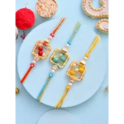 Aapno Rajasthan Square designed Bead Work Set of 3 Rakhi-picture-11