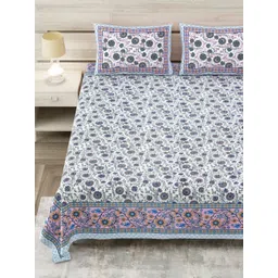 Aapno Rajasthan White & Blue Ethnic Motifs 144 TC King Bedsheet with 2 Pillow Covers-picture-22