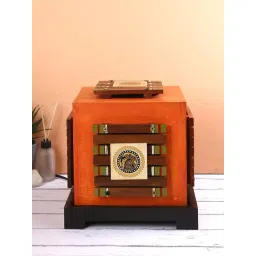 Aapno Rajasthan Winter Collection Orange & Brown Wood Square Ethnic Wooden Lamp - Set of 1-picture-10