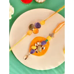 Aapno Rajasthan Yellow Elegant Handpicked Floral Casual Rakhi with Roli Chawal & Greetings Card-picture-23