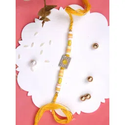 Aapno Rajasthan Yellow Smiley Stone Studdedn Multistrand Rakhi-picture-33